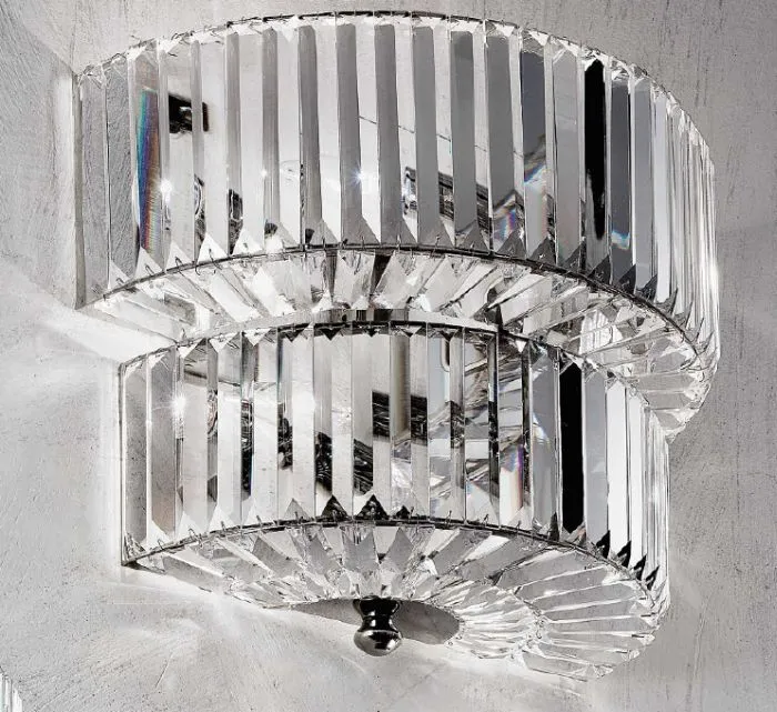 Double Wall Light In Polished Nickel With Crystal Decoration