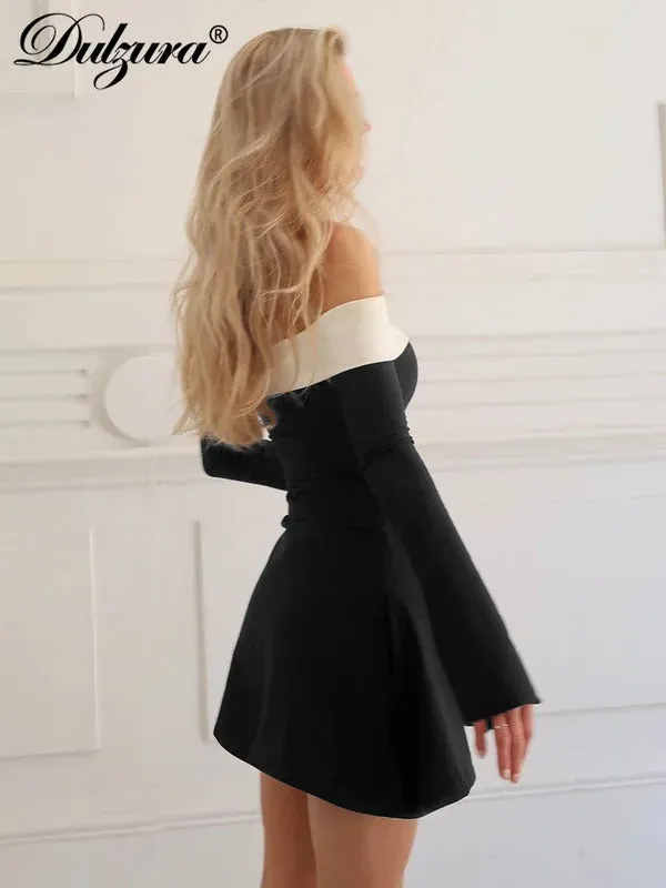 Dulzura Off Shoulder Long Sleeves Slim Mini Dress Simple Elegant And Temperament Outfit For Prom Birthday Party