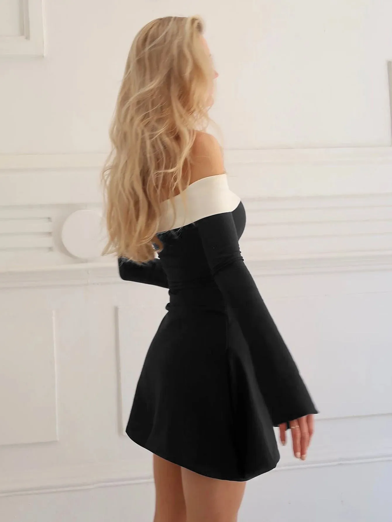 Dulzura Off Shoulder Long Sleeves Slim Mini Dress Simple Elegant And Temperament Outfit For Prom Birthday Party