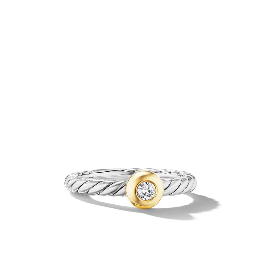 DY Petite Cable Ring in Sterling Silver with 14K Yellow Gold and Center Diamond, 2.8mm