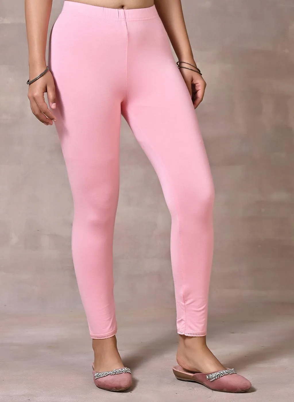 Farah Pink Viscose Lycra Leggings for Women