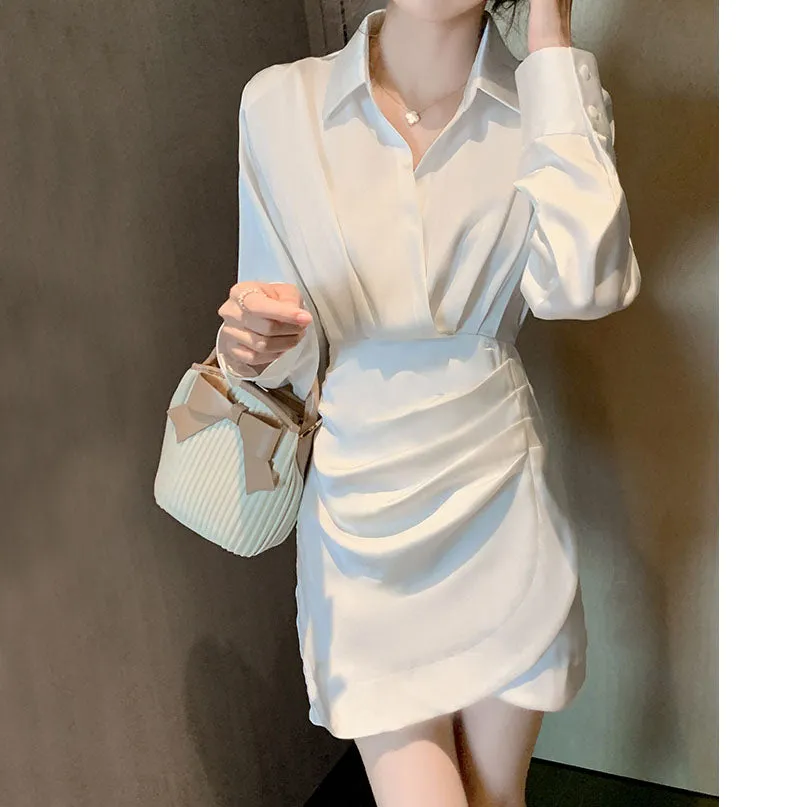 Fashion Slim Shirt V-Neck Long Sleeve Dress