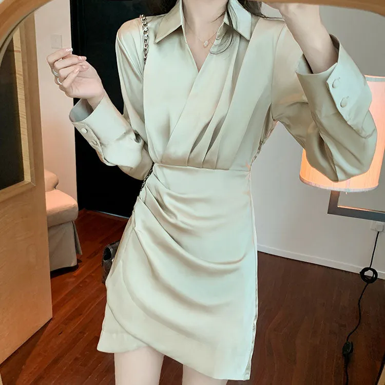 Fashion Slim Shirt V-Neck Long Sleeve Dress