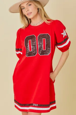 Game Day Sequin Trim Fleece Dress