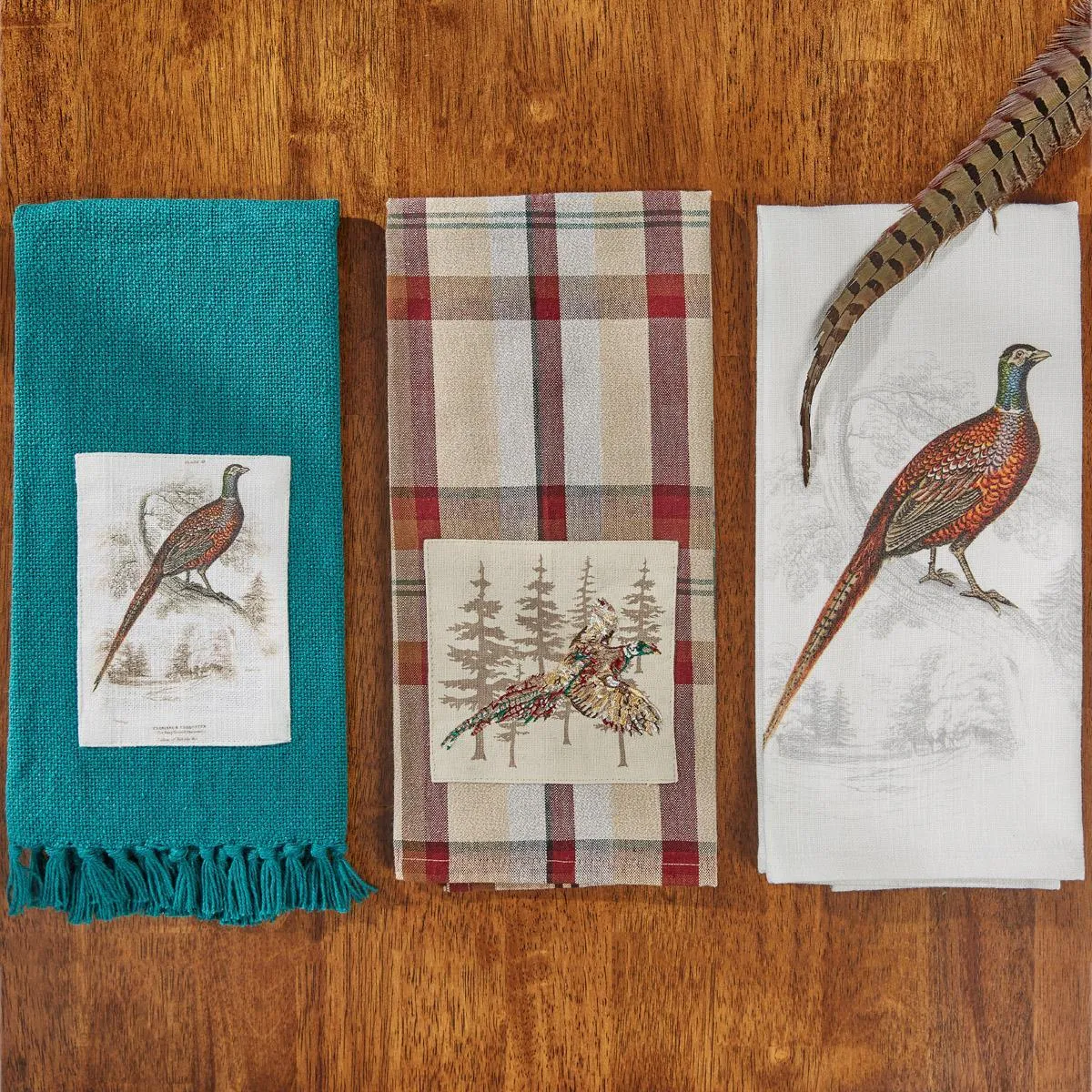 Gamekeeper Plaid Pheasant Embroidered Dishtowel - Set of 2 Park Designs