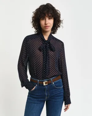 Gant Women Blue Printed Tie-Up Neck Full Sleeves Shirt