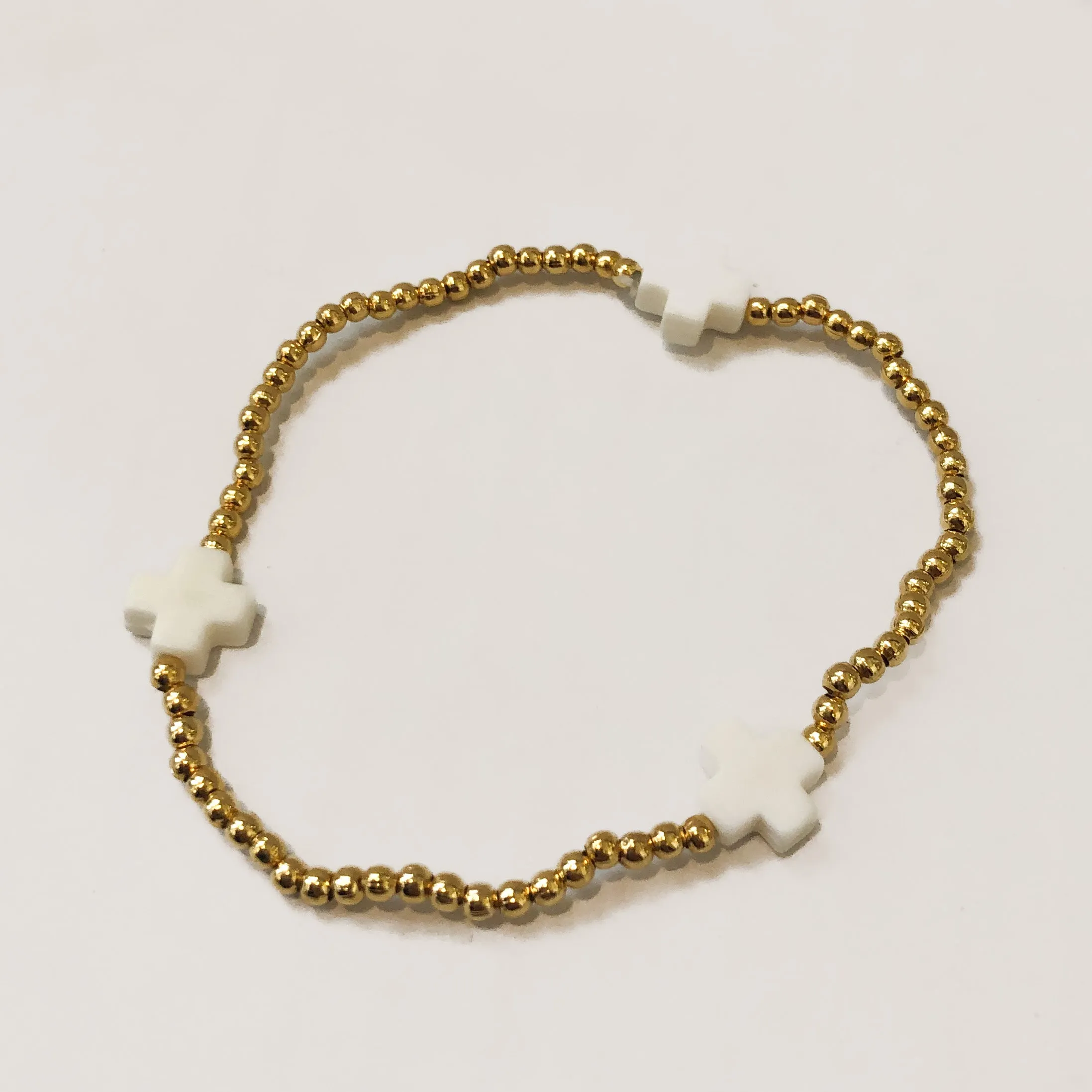 Gold Bead Bracelet w/ Cross Detail