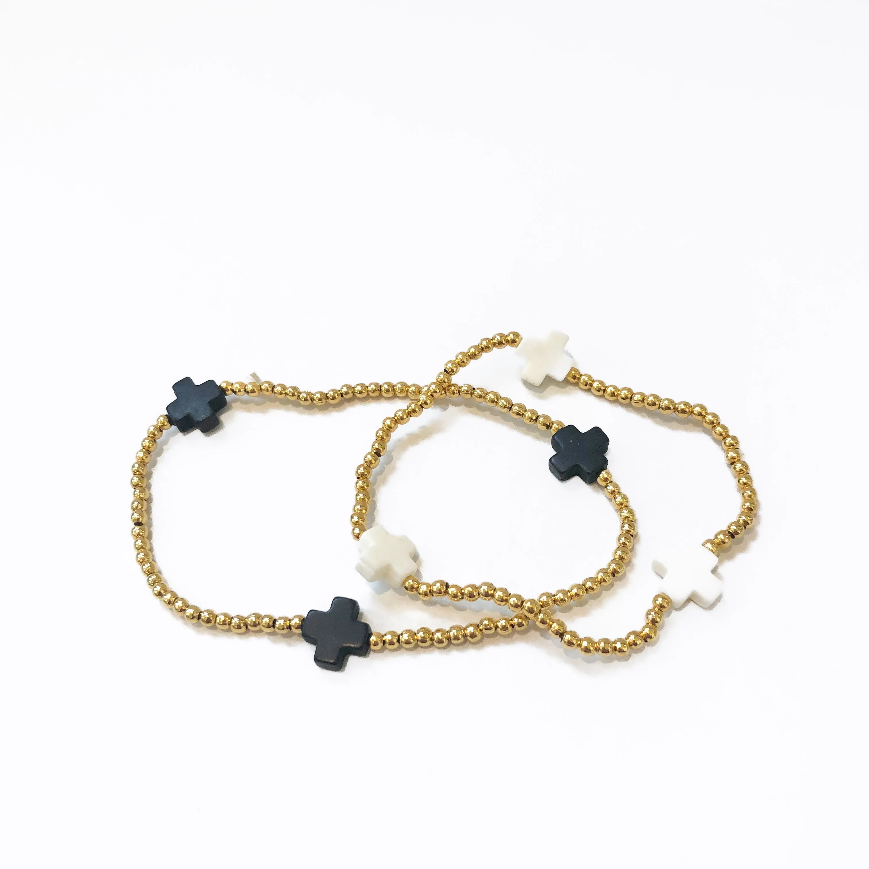 Gold Bead Bracelet w/ Cross Detail