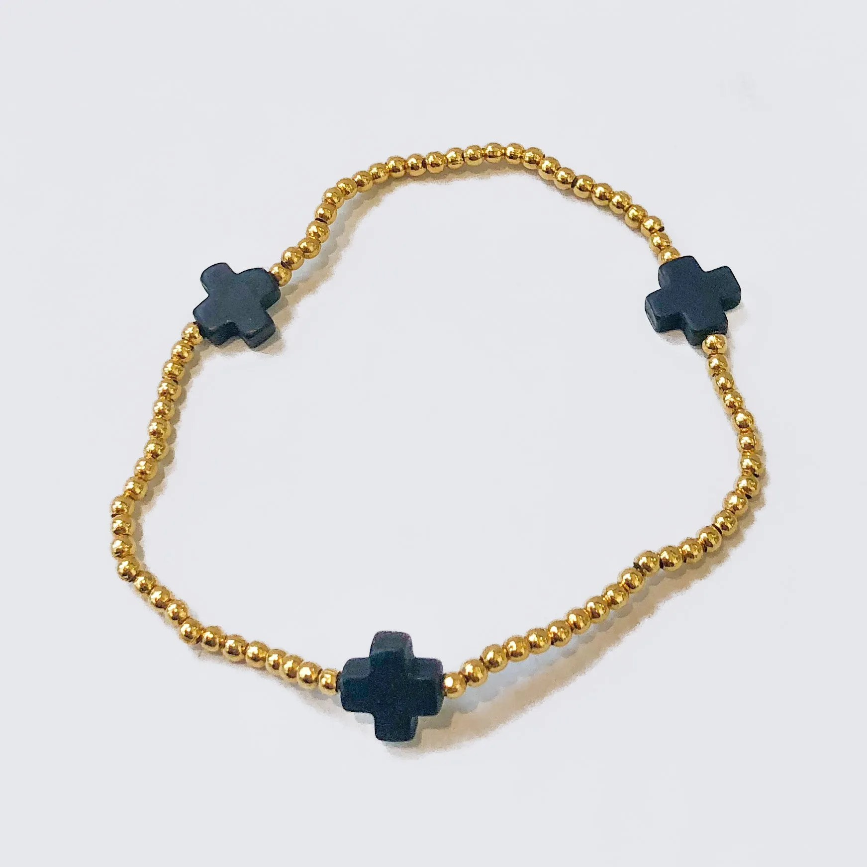 Gold Bead Bracelet w/ Cross Detail