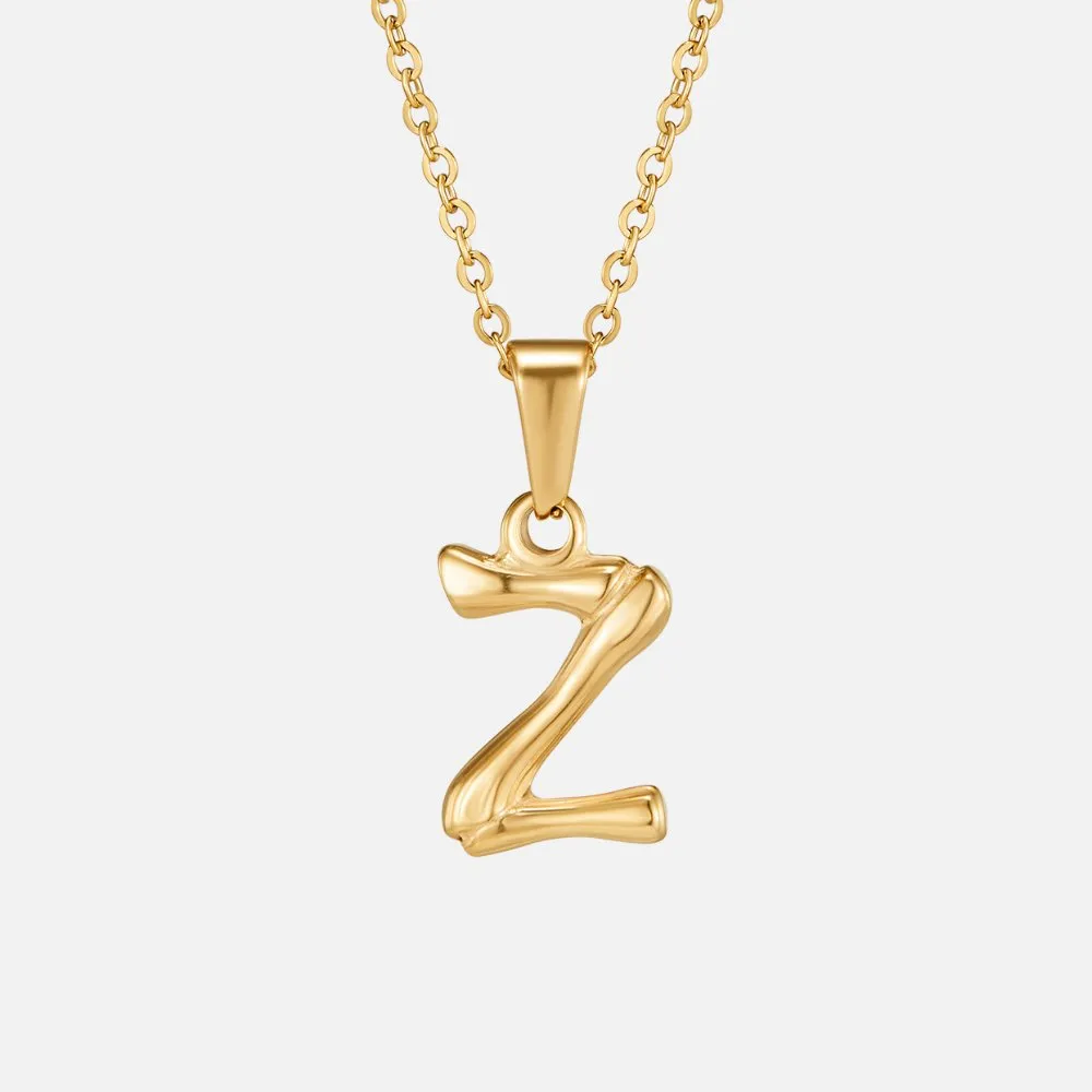 Golden Bamboo Letter Pendant Necklace