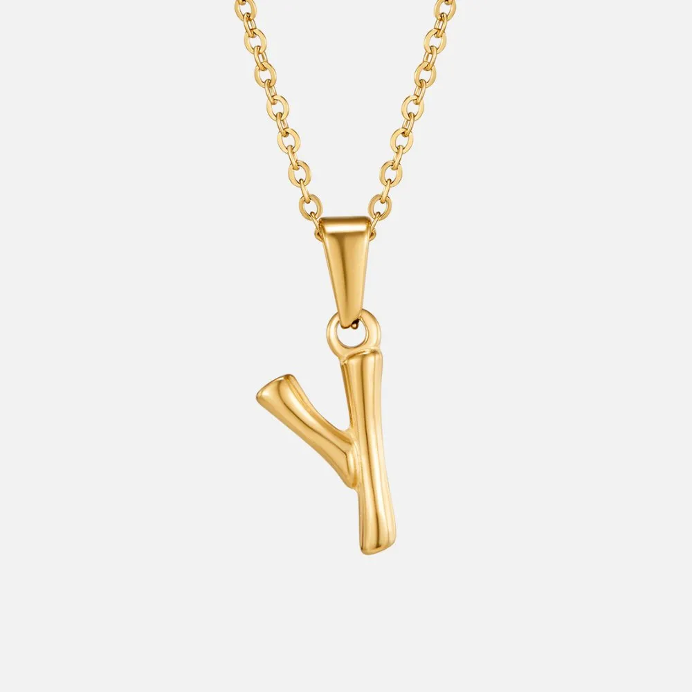 Golden Bamboo Letter Pendant Necklace