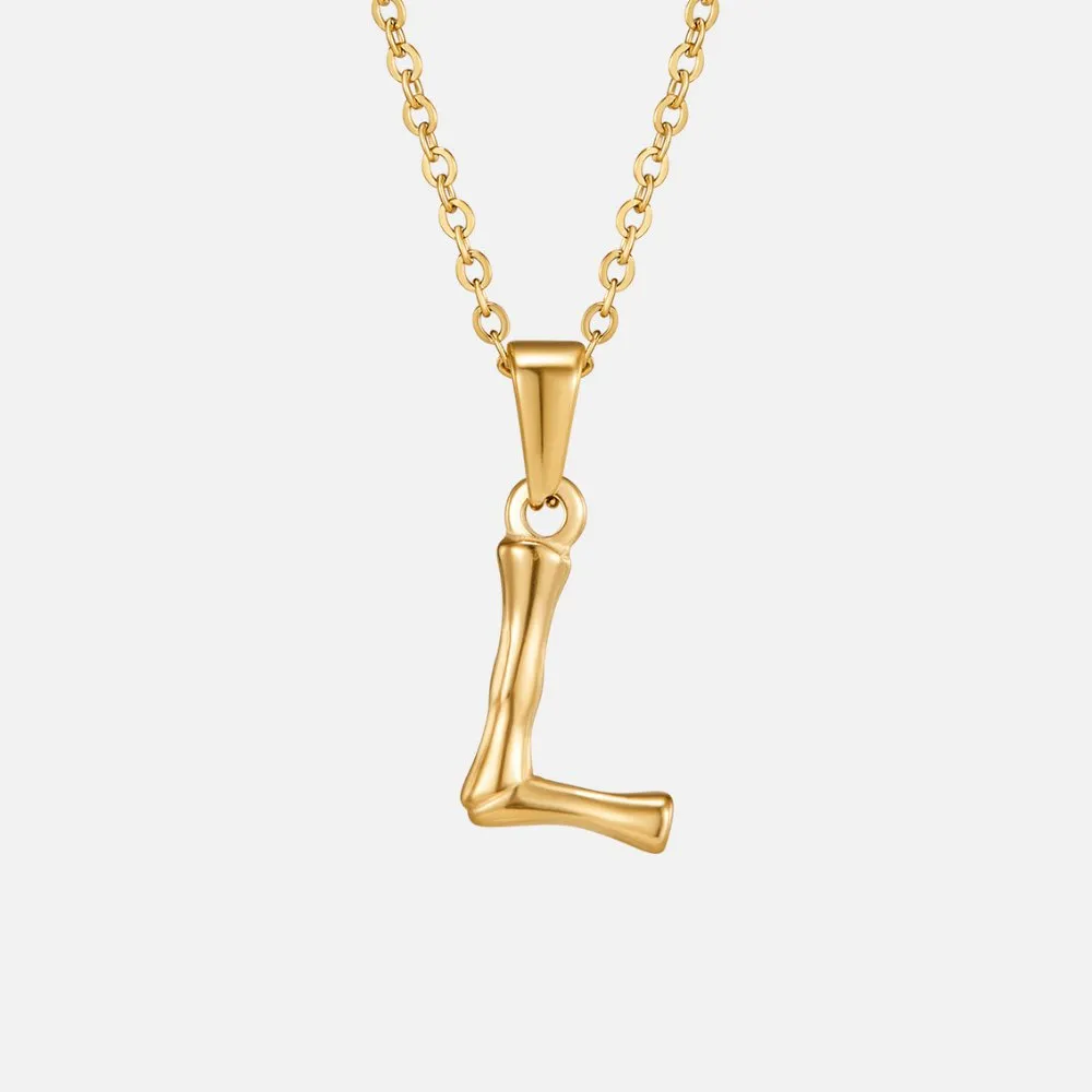 Golden Bamboo Letter Pendant Necklace