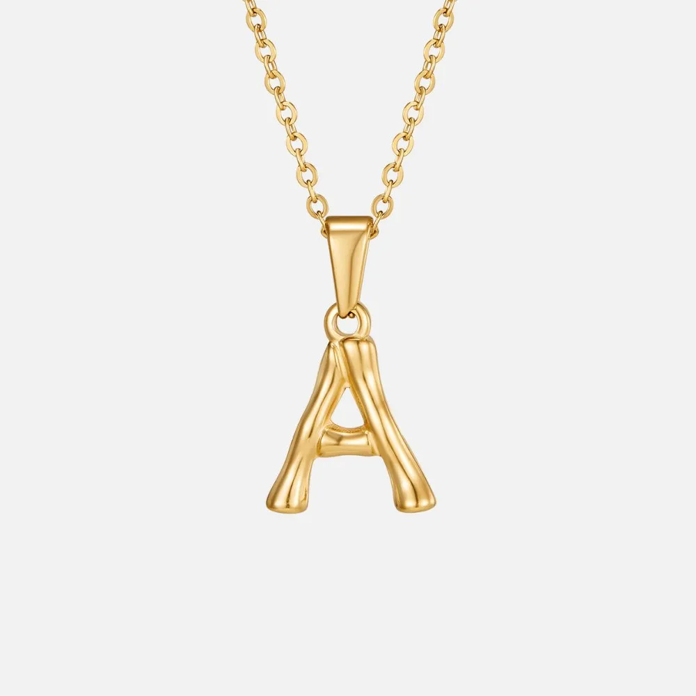 Golden Bamboo Letter Pendant Necklace