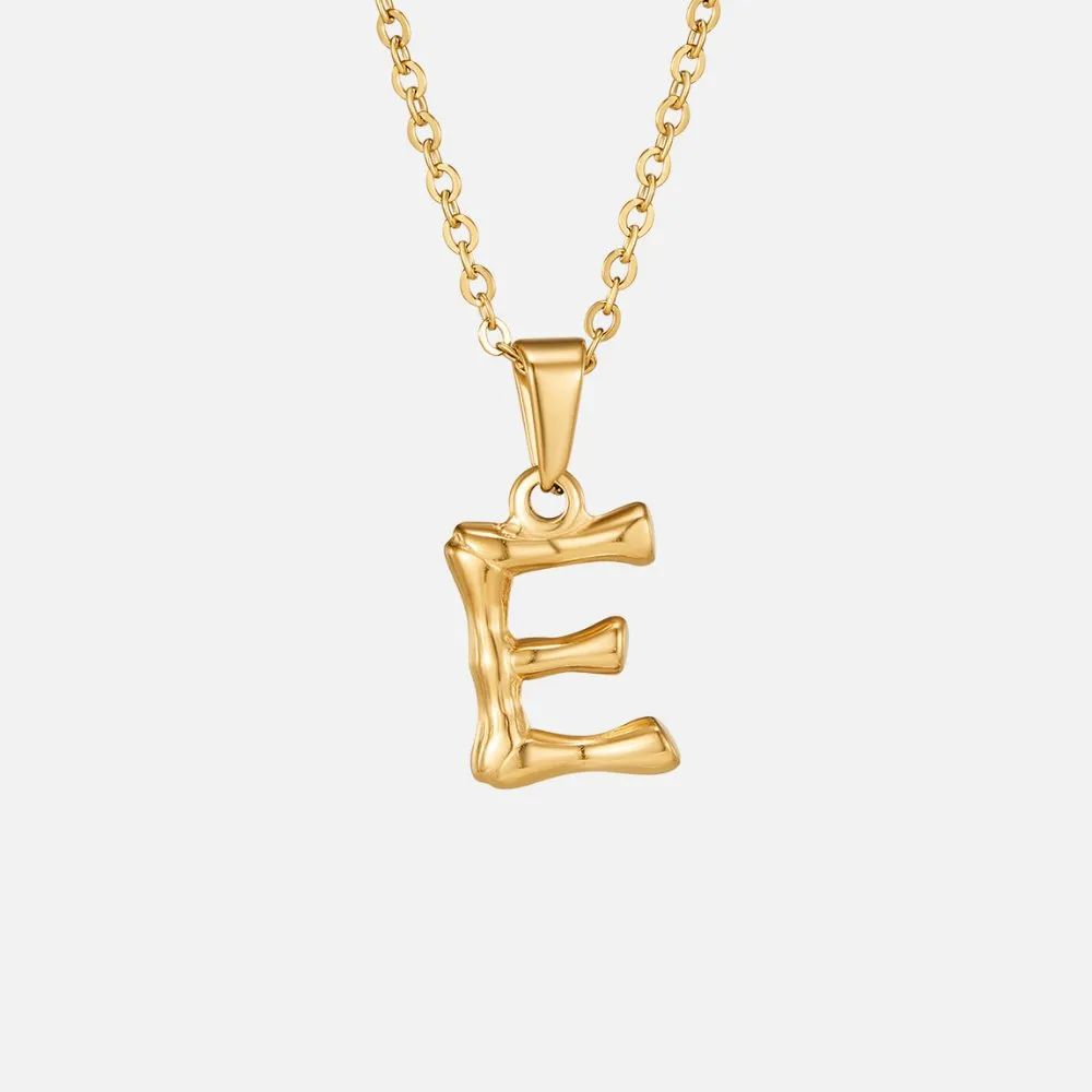 Golden Bamboo Letter Pendant Necklace