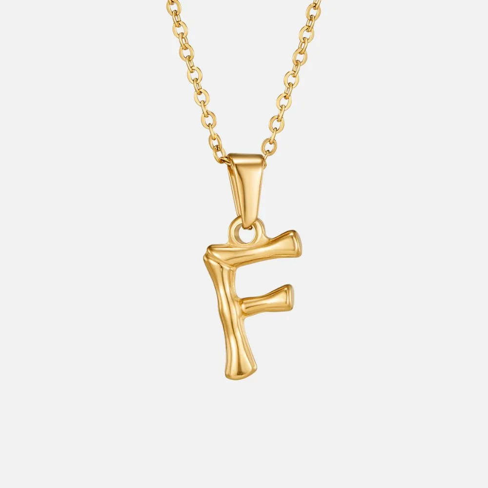 Golden Bamboo Letter Pendant Necklace