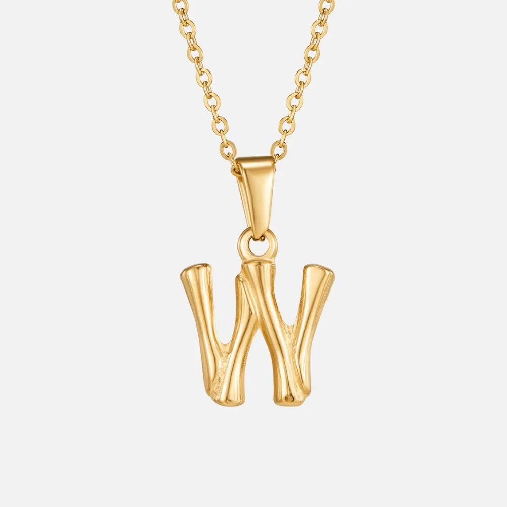 Golden Bamboo Letter Pendant Necklace