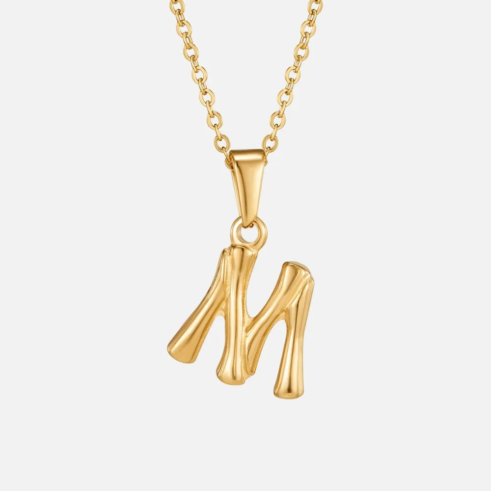 Golden Bamboo Letter Pendant Necklace