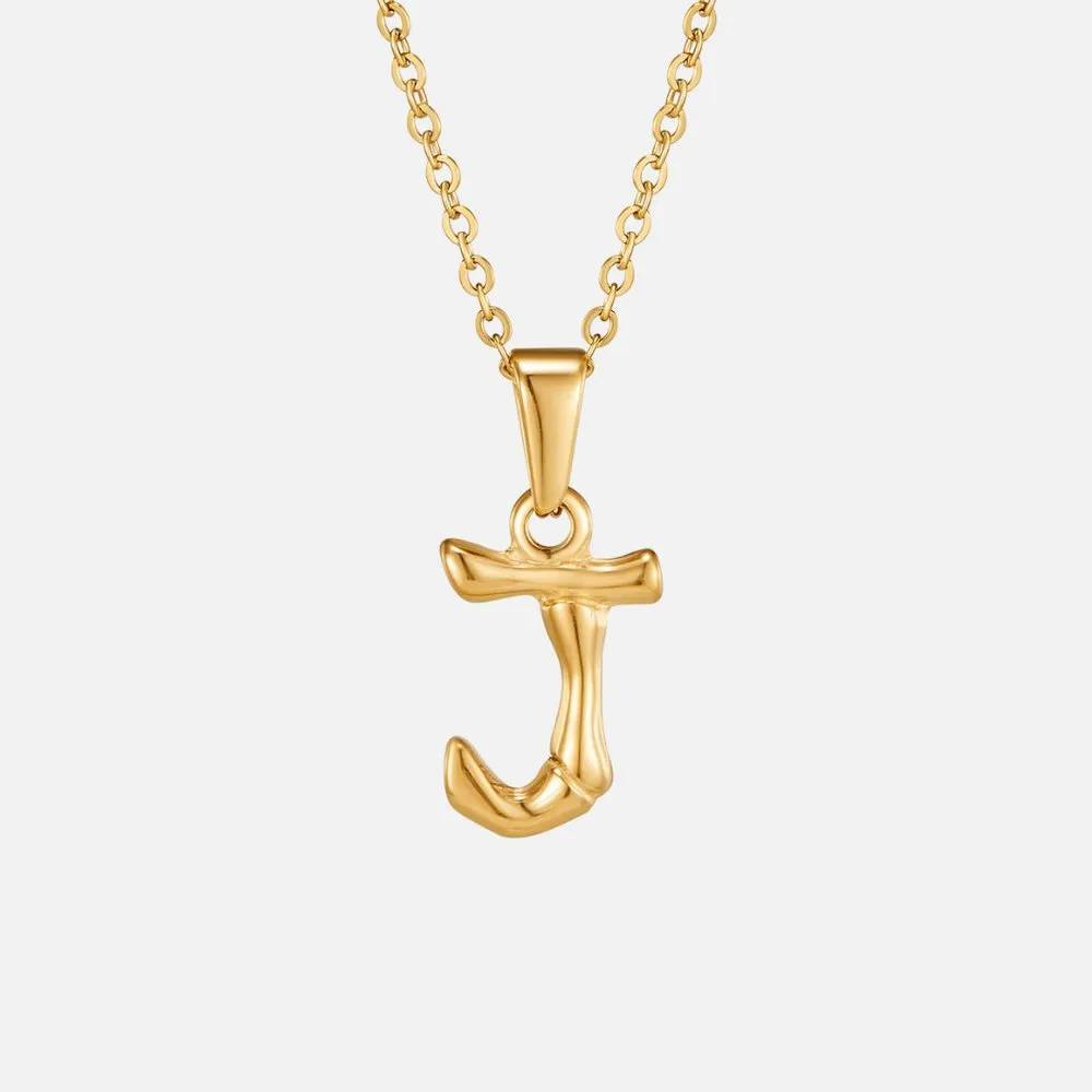 Golden Bamboo Letter Pendant Necklace