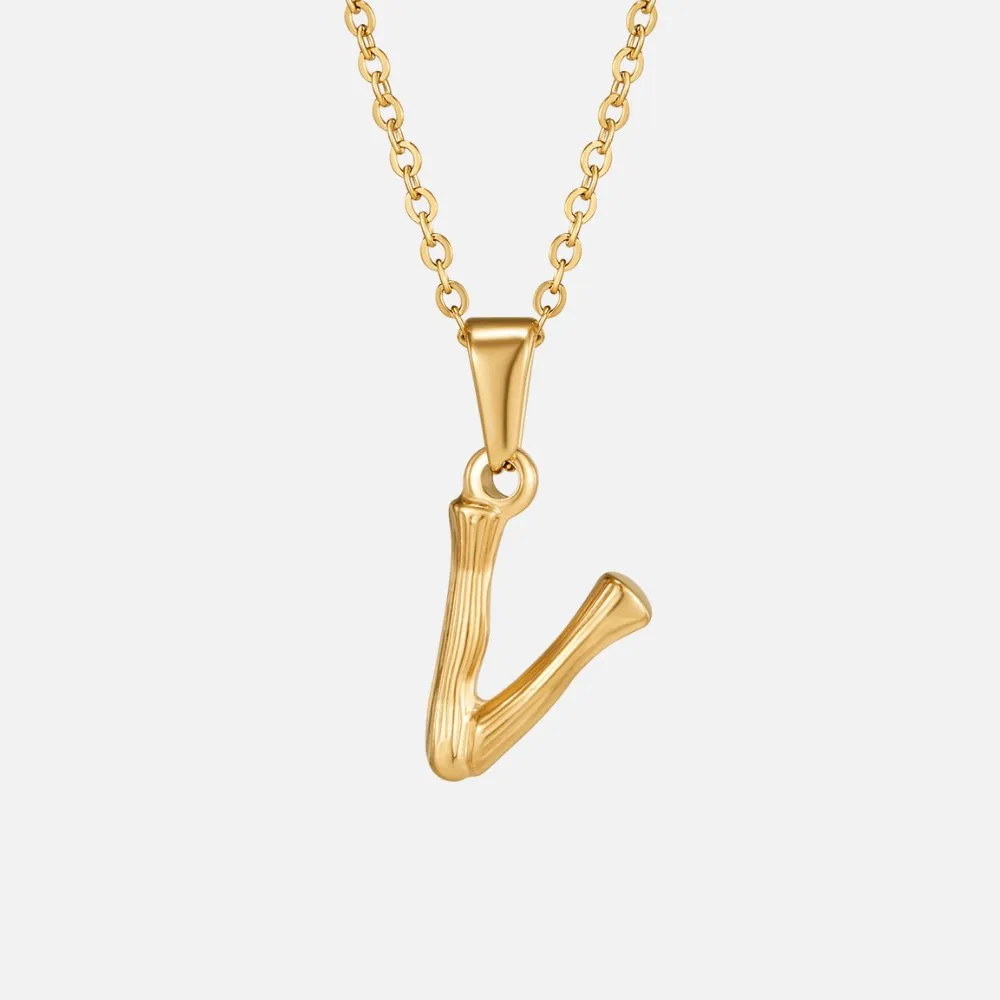 Golden Bamboo Letter Pendant Necklace