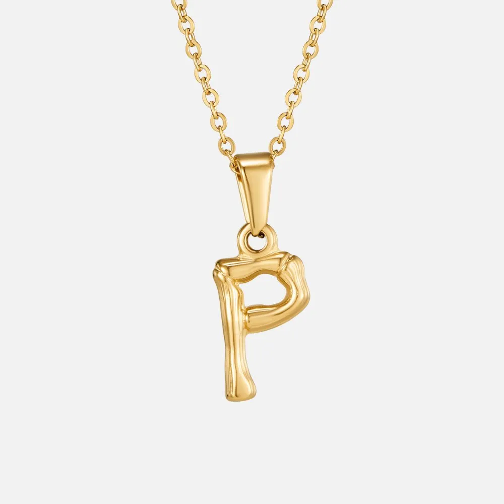 Golden Bamboo Letter Pendant Necklace