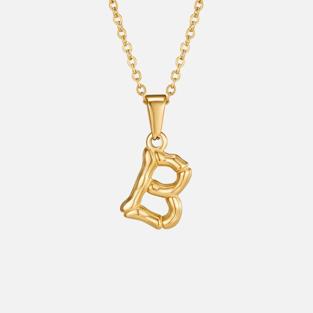 Golden Bamboo Letter Pendant Necklace