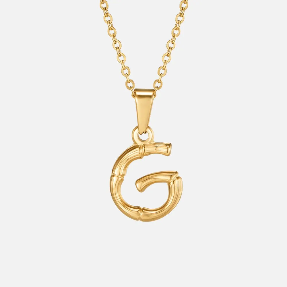 Golden Bamboo Letter Pendant Necklace