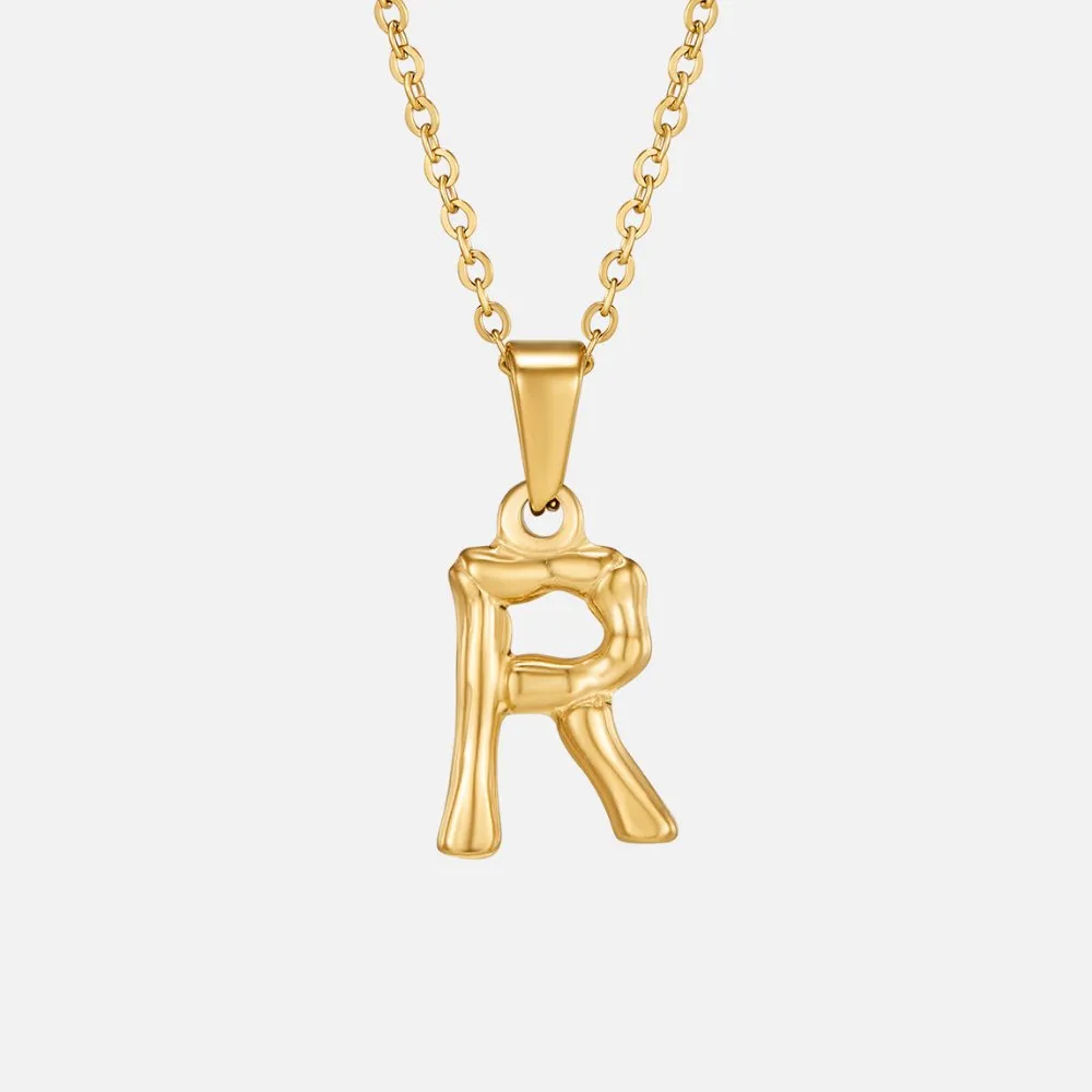 Golden Bamboo Letter Pendant Necklace