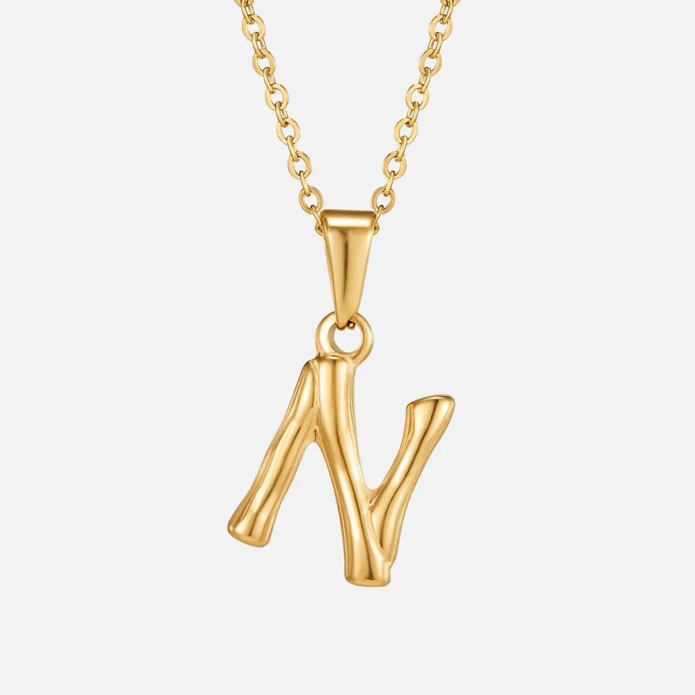 Golden Bamboo Letter Pendant Necklace