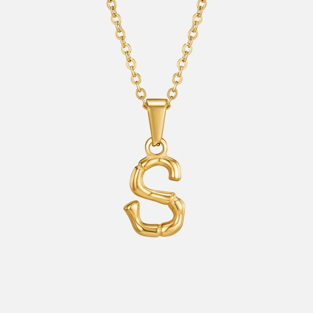 Golden Bamboo Letter Pendant Necklace