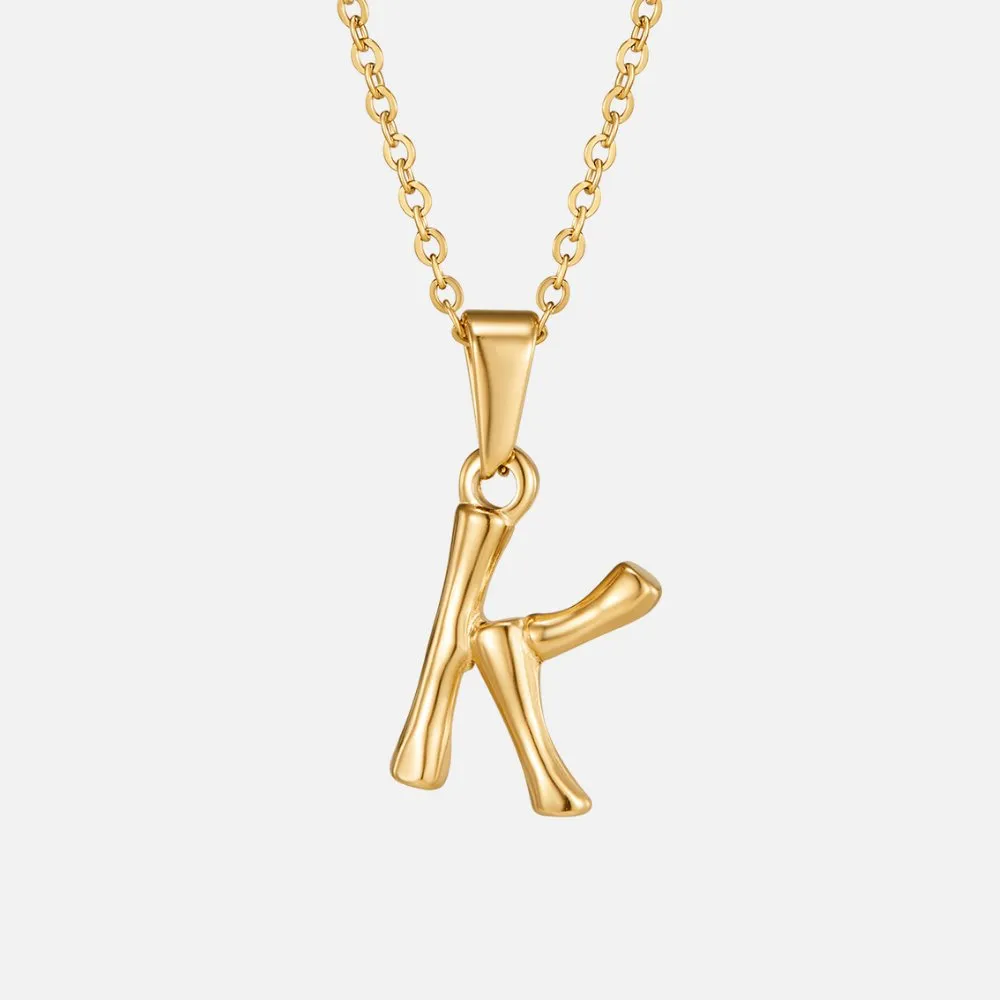 Golden Bamboo Letter Pendant Necklace