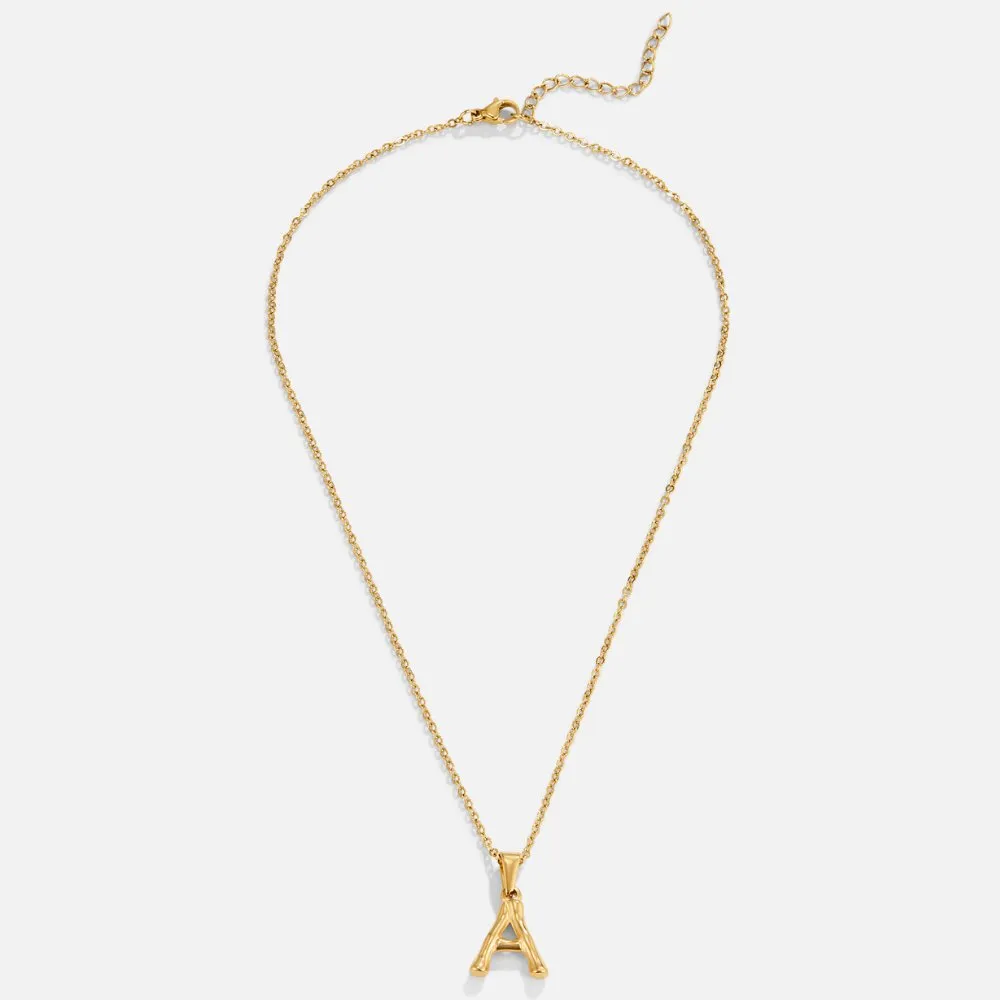 Golden Bamboo Letter Pendant Necklace