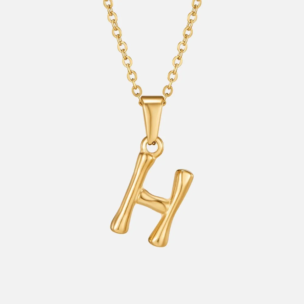 Golden Bamboo Letter Pendant Necklace