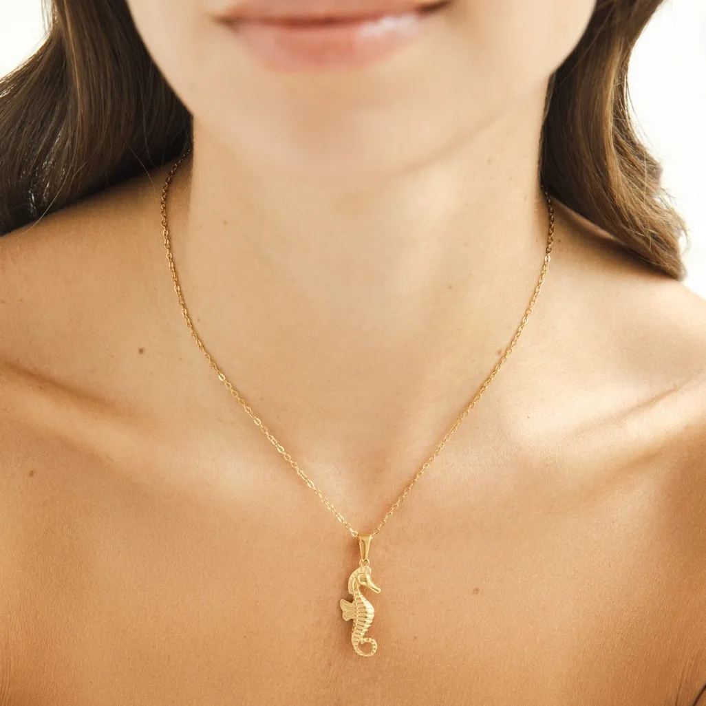 Golden Seahorse Pendant Necklace