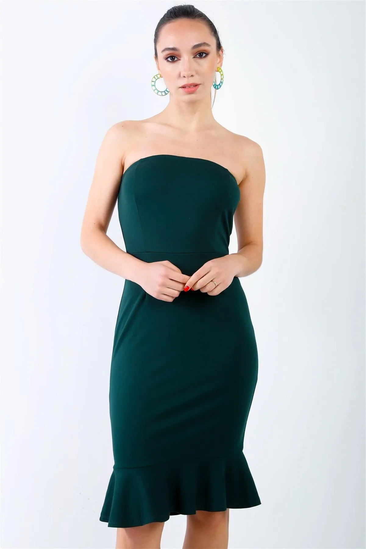 Green Sleeveless Ruffle Hem Bodycon Mini Dress /1-2-2-1