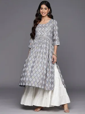 Grey Embellished Rayon A-Line Kurta