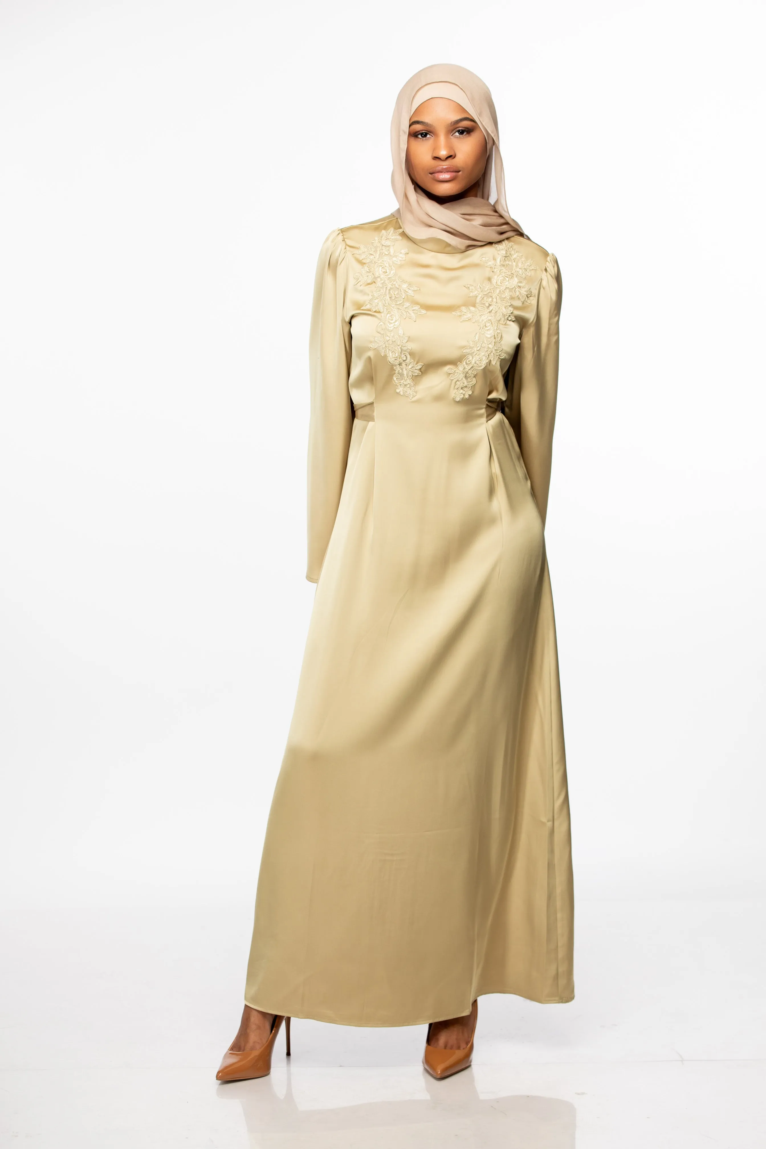 Hazal Lace Satin Maxi - Arylide Yellow