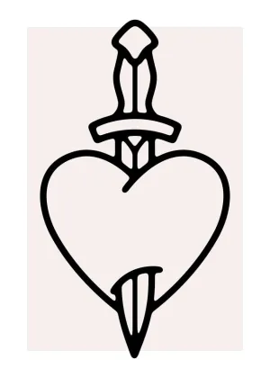 Heart And Dagger Black And White Tattoo Style Print