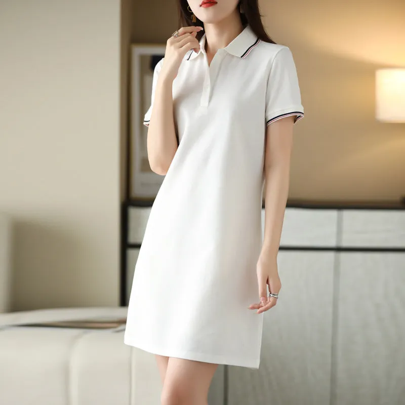 IKEARLAX Polo Collar Mid-Length Dress Women's Summer New Casual All-Matching A- line Skirt Simple Elegant Thin Lapels Skirt