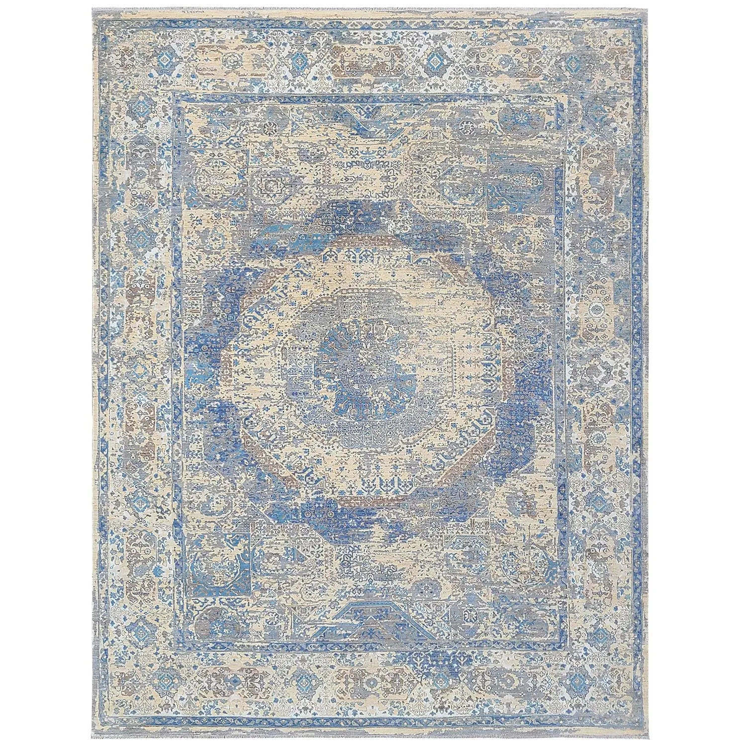 Ivory Traditional Wool Silk Blend Rug - 9'2" x 12'3"