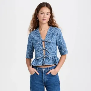 Jacquard organic-cotton denim blouse