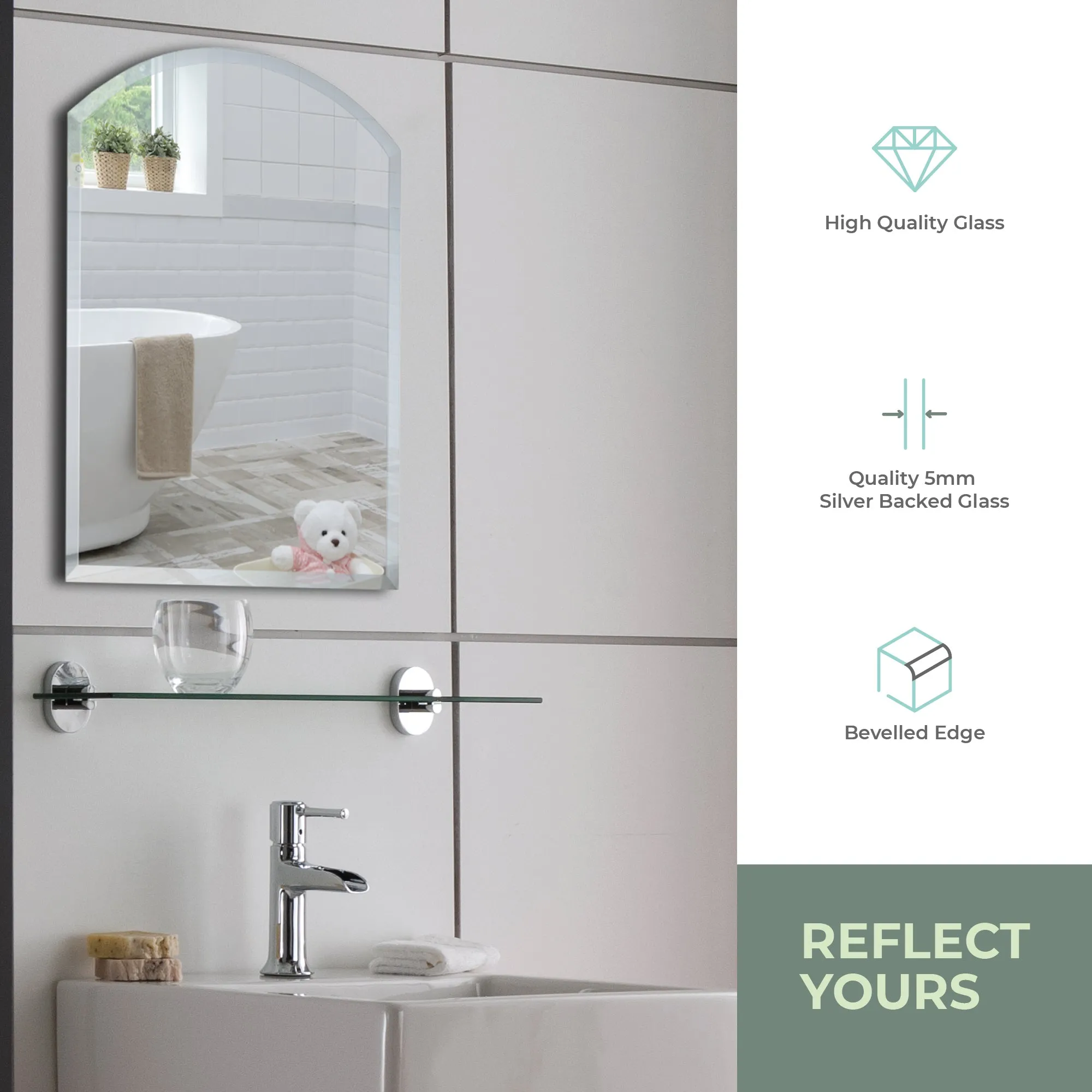 Lillie Arch Bathroom Wall Mirror: Sizes-50Hx40Wcm and 60Hx45Wcm