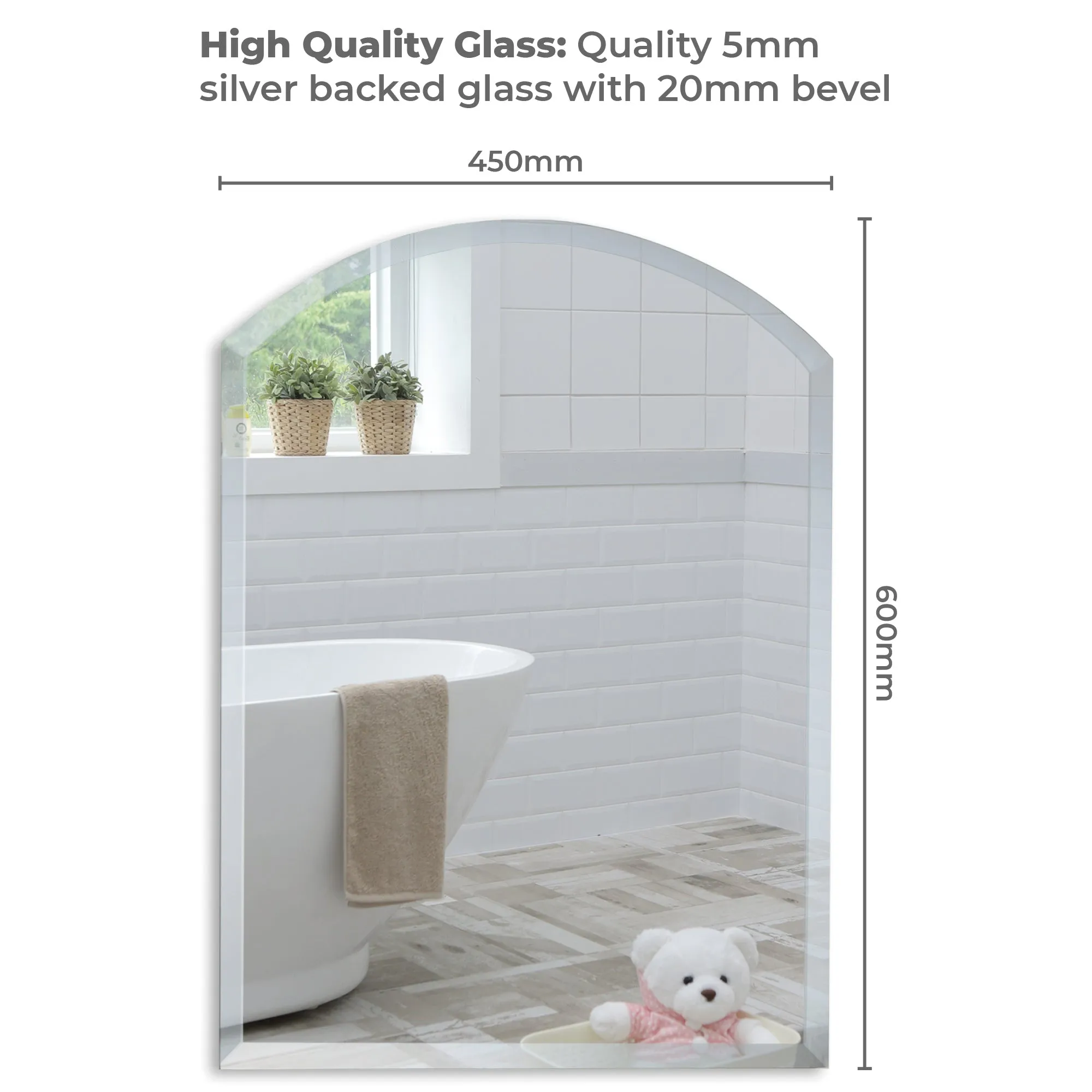 Lillie Arch Bathroom Wall Mirror: Sizes-50Hx40Wcm and 60Hx45Wcm