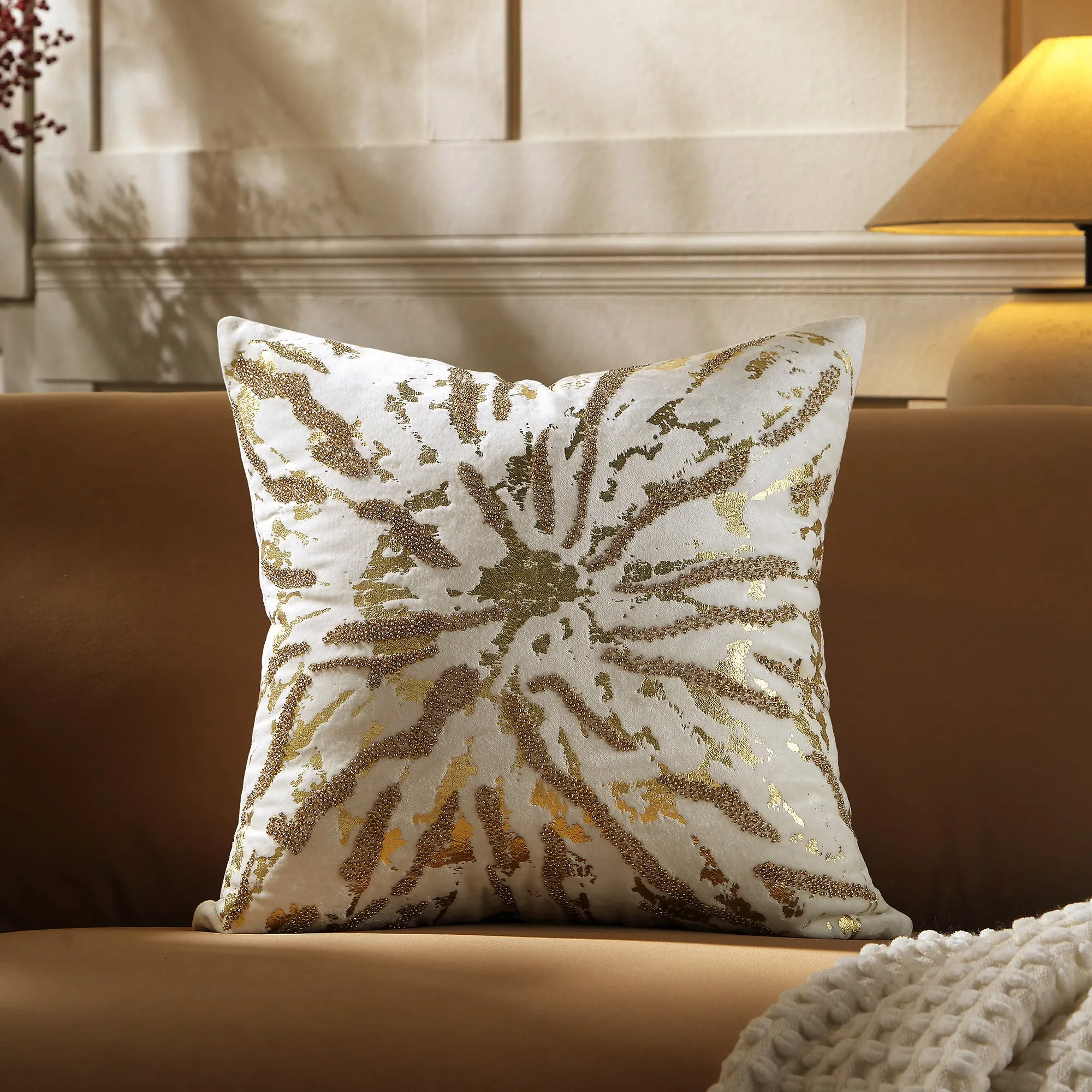 Luxe Collection Starburst Gold Foil Hand Beaded Velvet Cushion