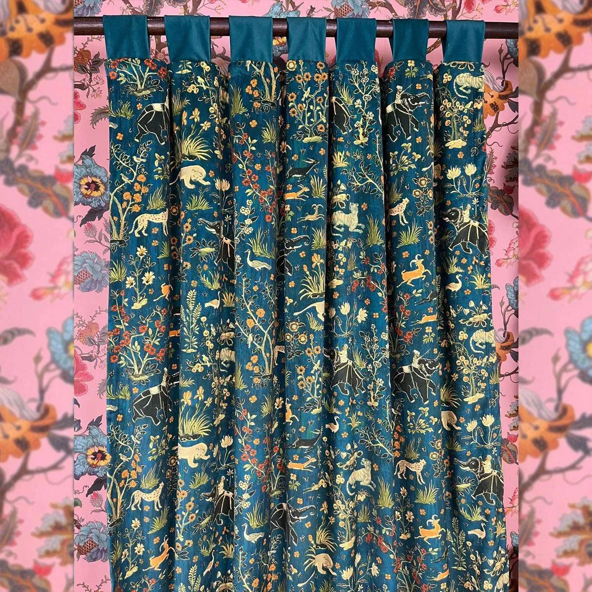 Maharaja Teal Printed Velvet Panel Curtain