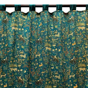 Maharaja Teal Printed Velvet Panel Curtain