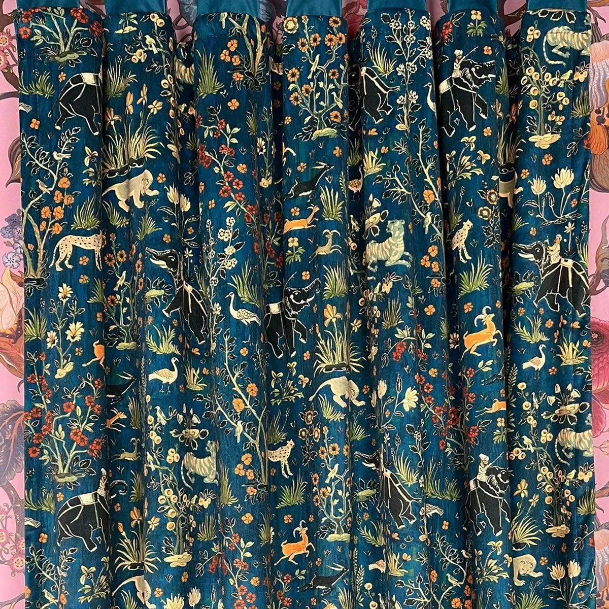 Maharaja Teal Printed Velvet Panel Curtain