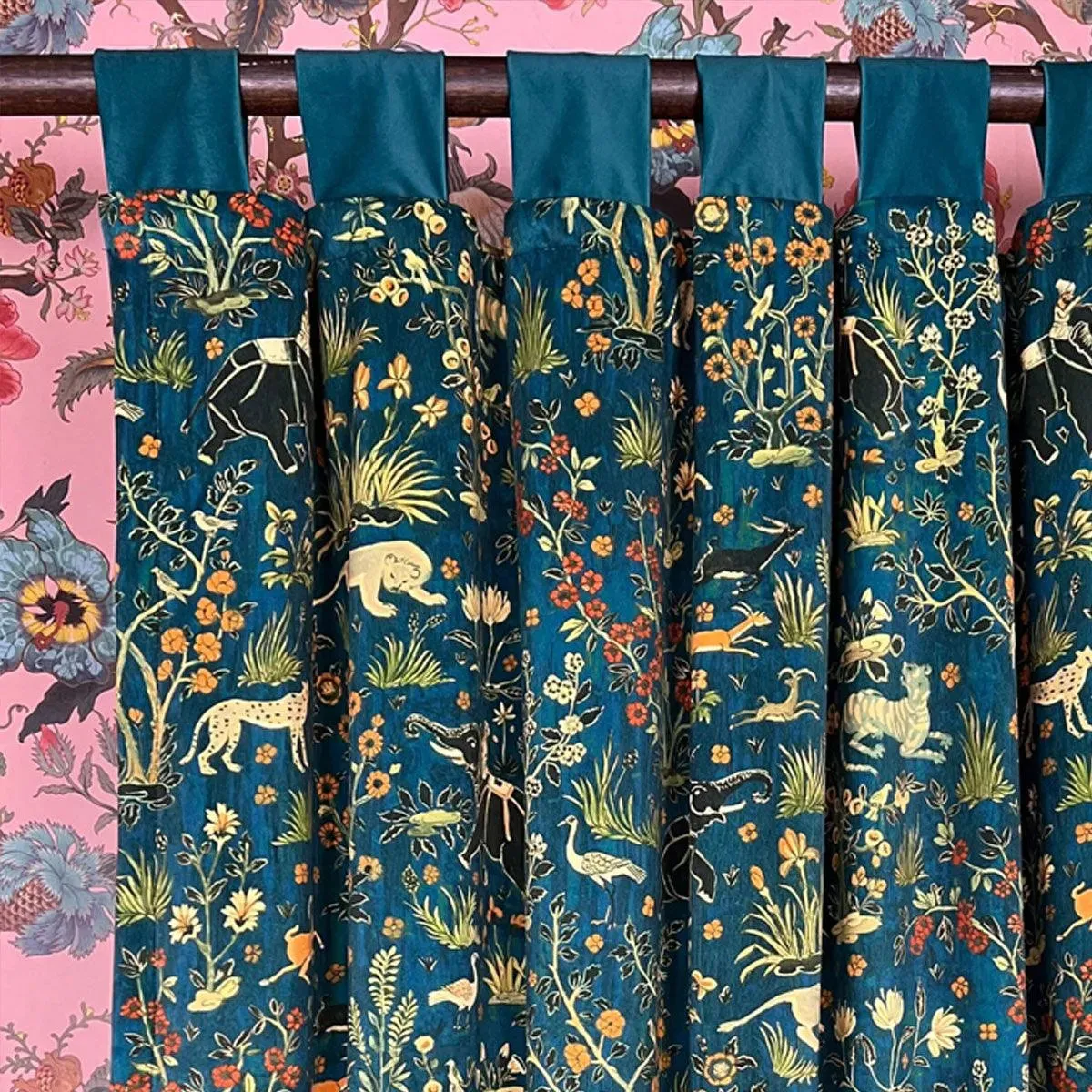 Maharaja Teal Printed Velvet Panel Curtain