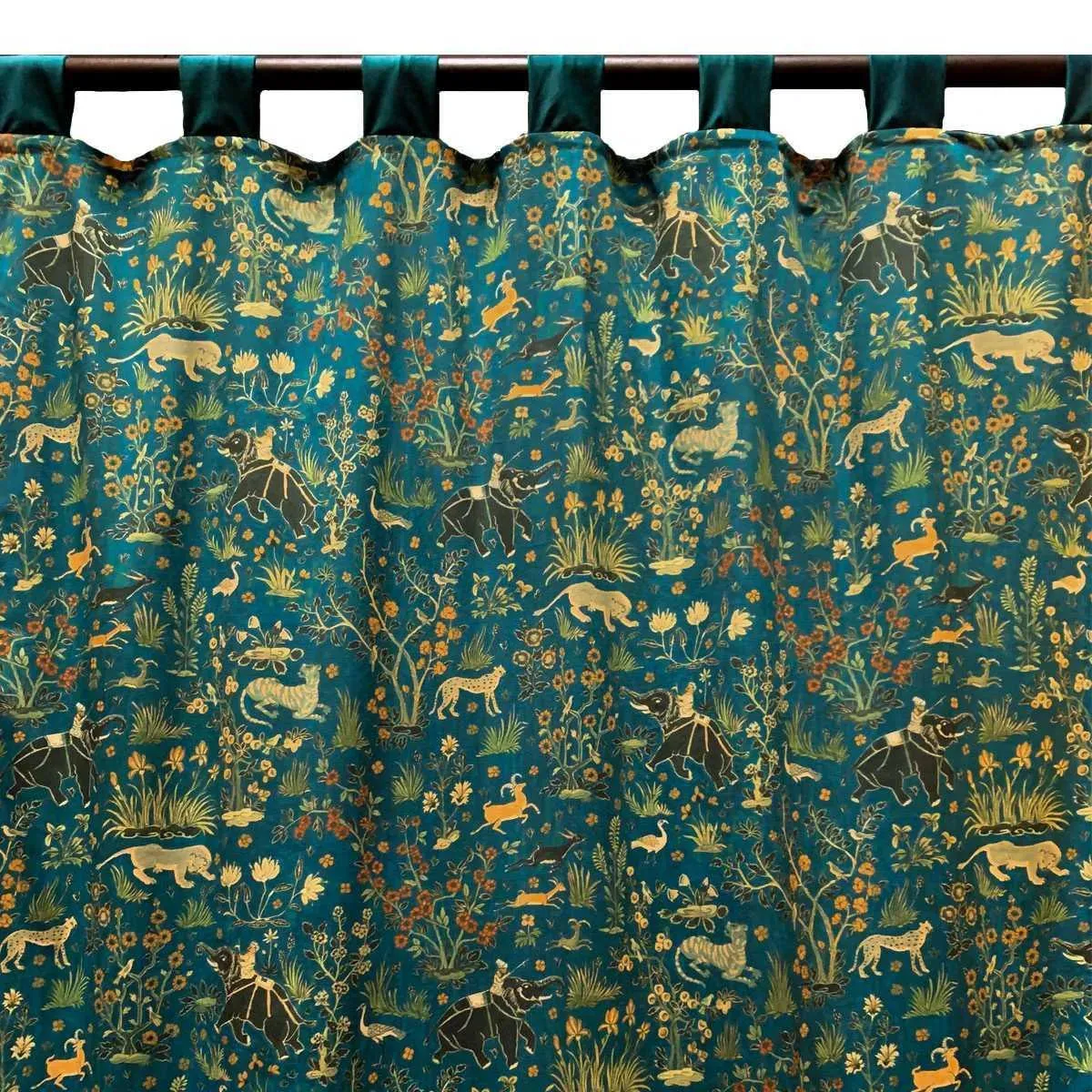 Maharaja Teal Printed Velvet Panel Curtain