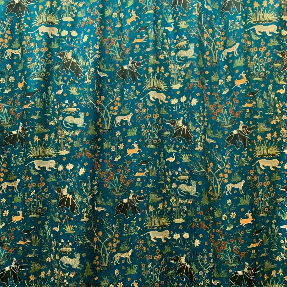 Maharaja Teal Printed Velvet Panel Curtain