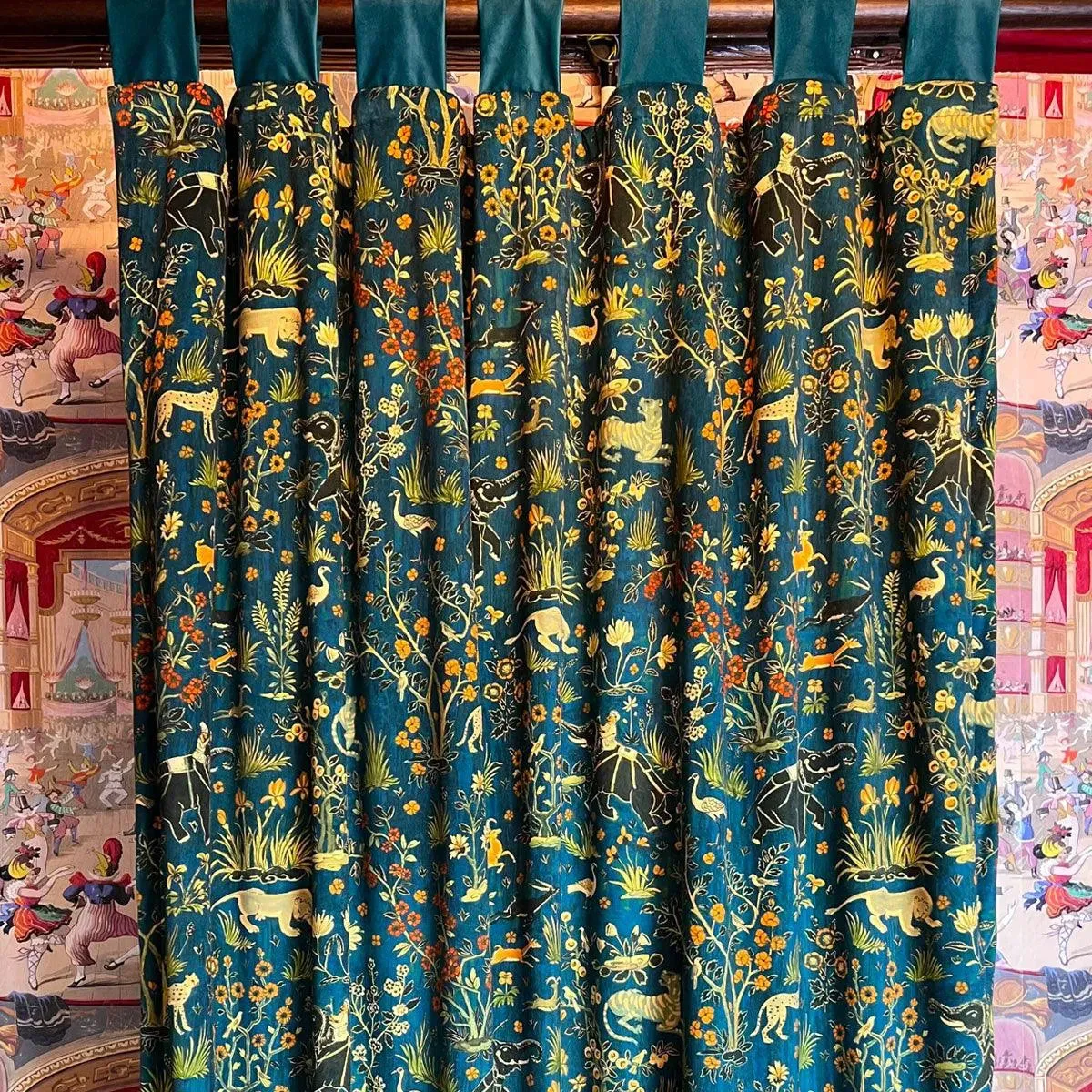 Maharaja Teal Printed Velvet Panel Curtain